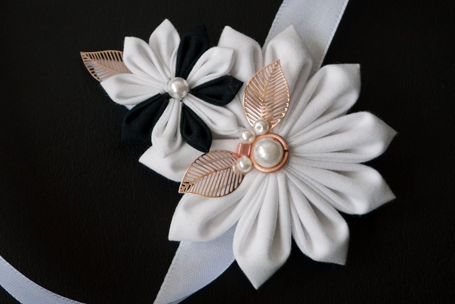 Bracelet for Maid of Honour Japanese flower folding technique in black and white.