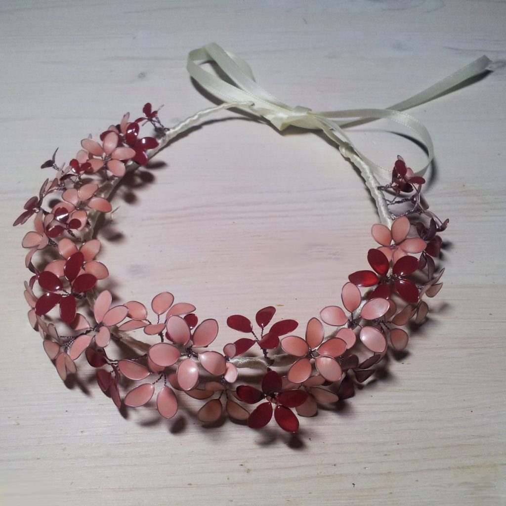 Finished hair band from nail polish flowers