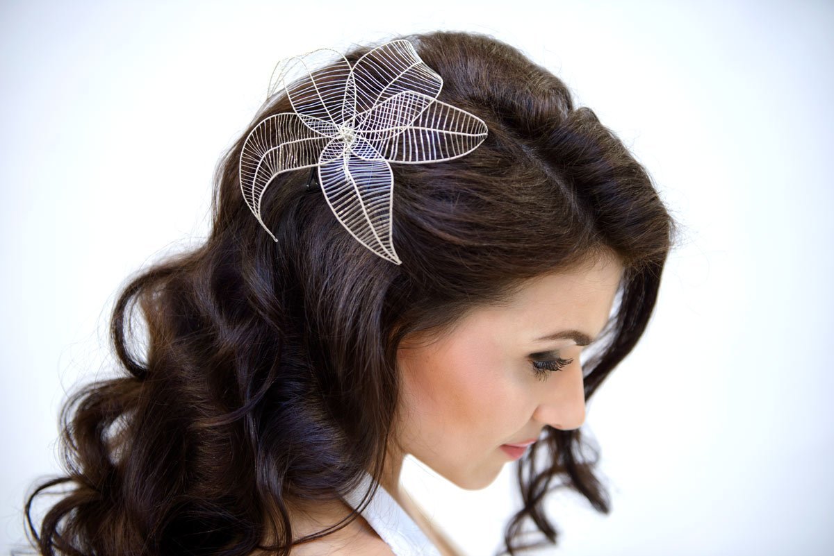 Silver Wire Flower Hairstyle Trend Bridal Shoot Hairstyle