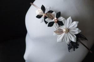 Black White Hairband Bridal Jewellery Japanese Folding Technique
