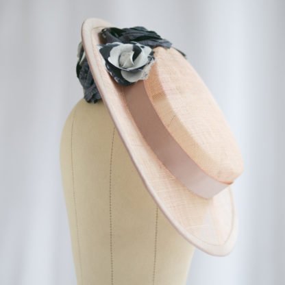 Salmon Boater Shaped Fascinator with Flowers
