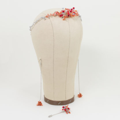 Haarkranz Hochzeit Vintage Koralle Set Ohrringe Ansteckblume