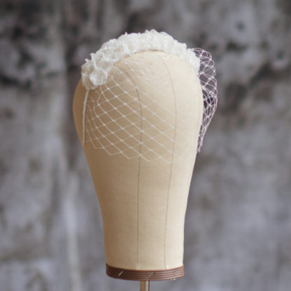 Headband with bridal veil and flowers side view