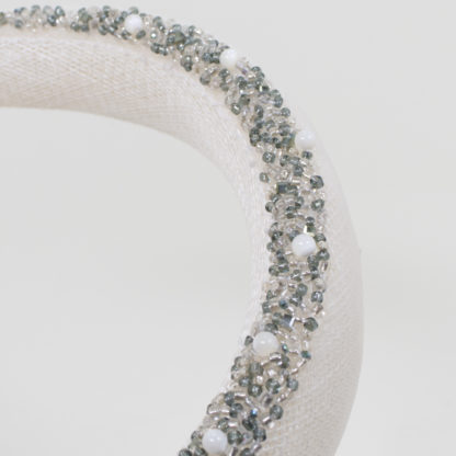 Wide White Hairband with Beaded Embroidery Detail