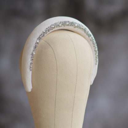Wide White Hairband with Beaded Embroidery
