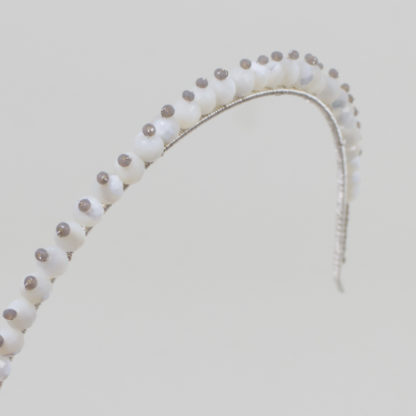 Haarreif mit Perlen Hochzeit Perlmutt Bohemian Glasbeads Detail