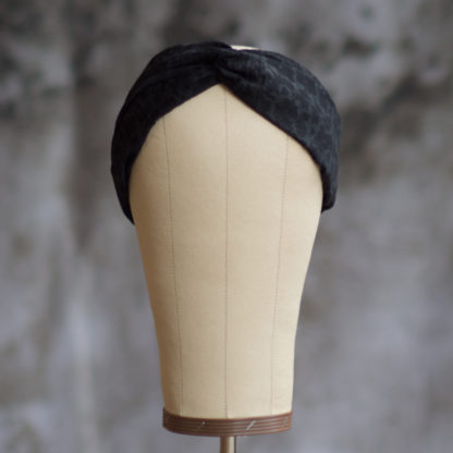 Black Chiffon Headband with Flowers Front View