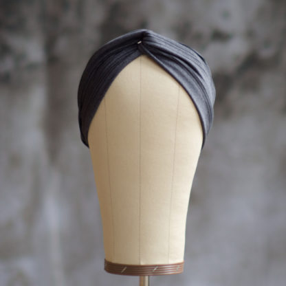 Grey Jersey Headband with Delicate Stripes Front View