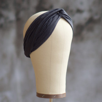 Grey Jersey Headband with Delicate Stripes Side View