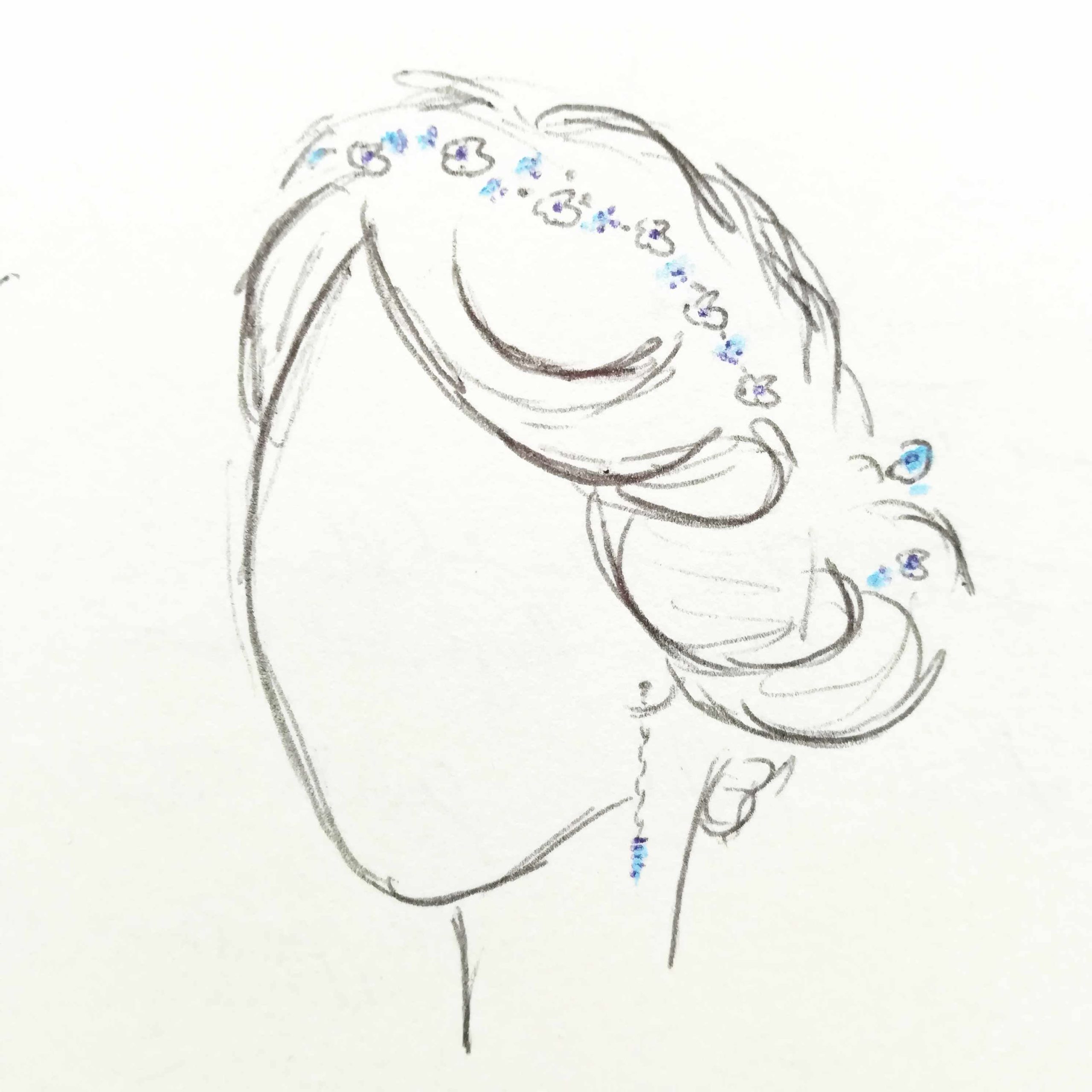 Sketch of a bridal hair jewellery
