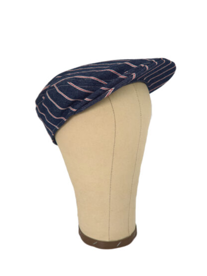 Flatcap Martin in Denim mit Candystripes in weiß rot