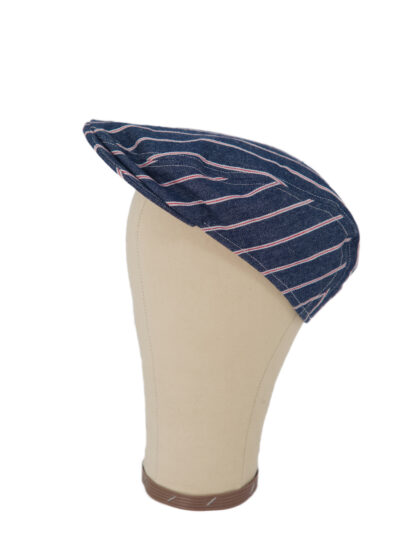 Flatcap Martin in Denim mit Candystripes in weiß rot